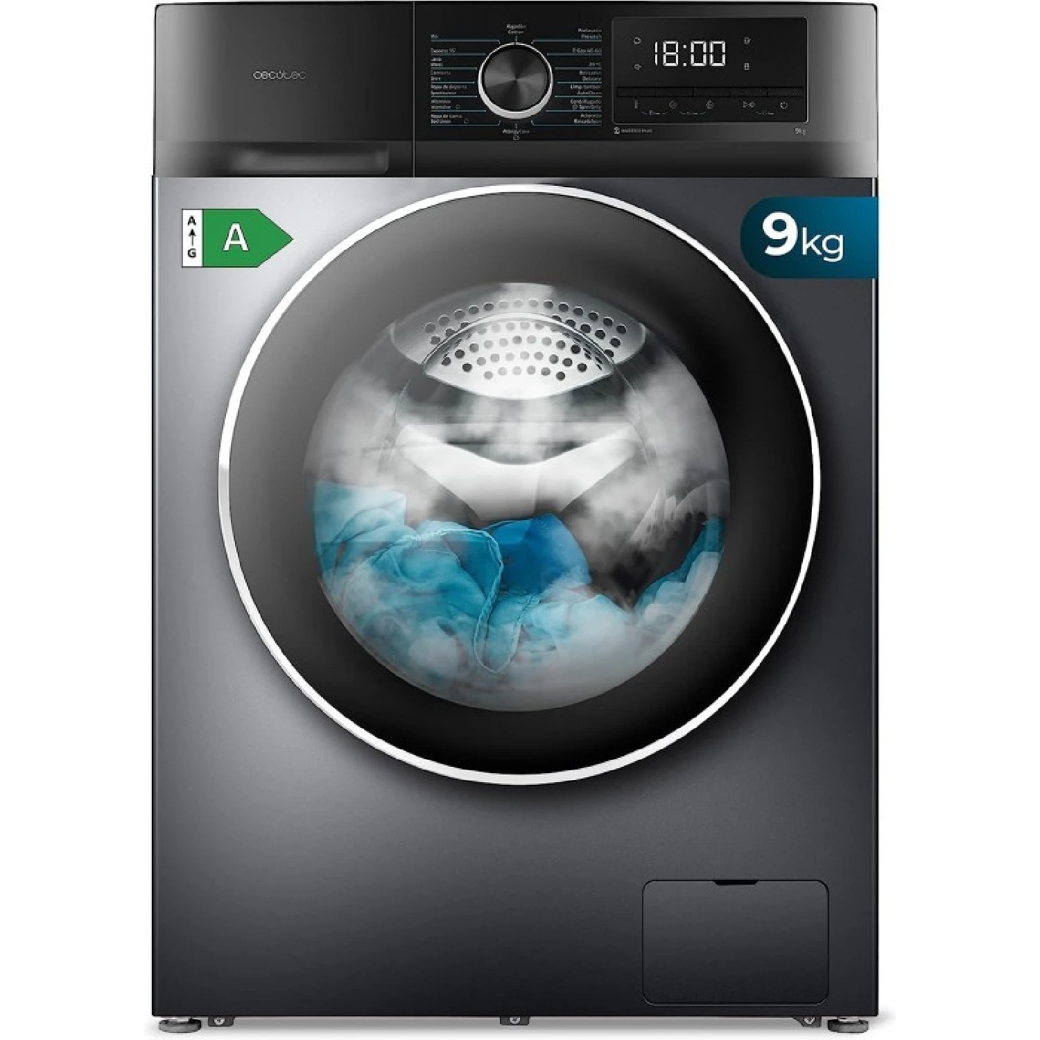 Cecotec Lavadora 9Kg Carga Frontal Bolero Dresscode 9500 Inverter Steel A. 1900W, 1400 rpm, Motor Inverter Plus, Bajo…