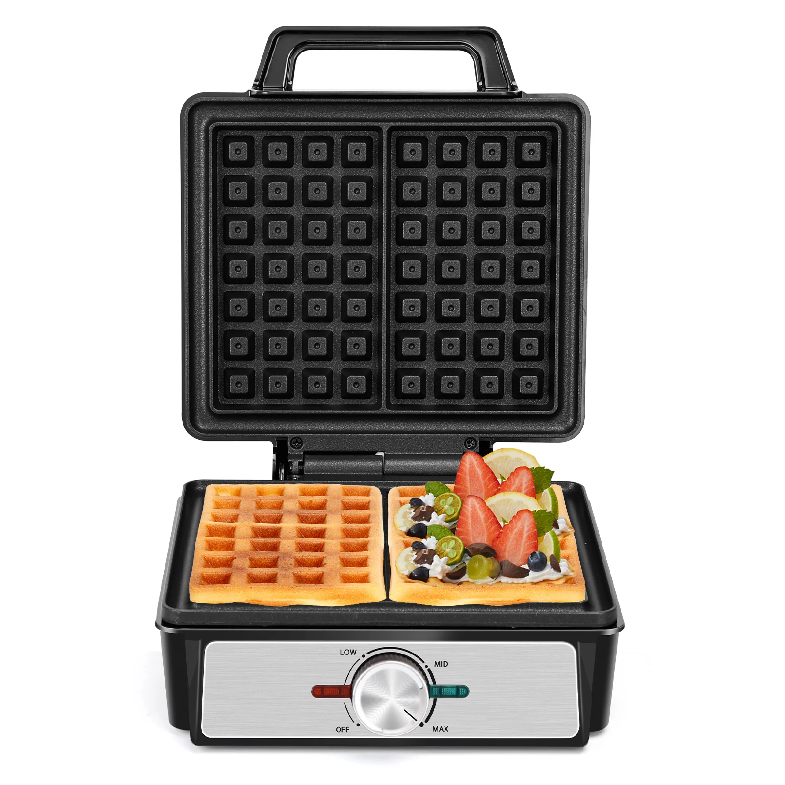 AIGOSTAR Gofres Profesional, Temperatura Ajustable (80-200°C), 1600W, Placa Antiadherente Profunda, Mango Frío al Tacto, Indicador LED y Almacenamiento…