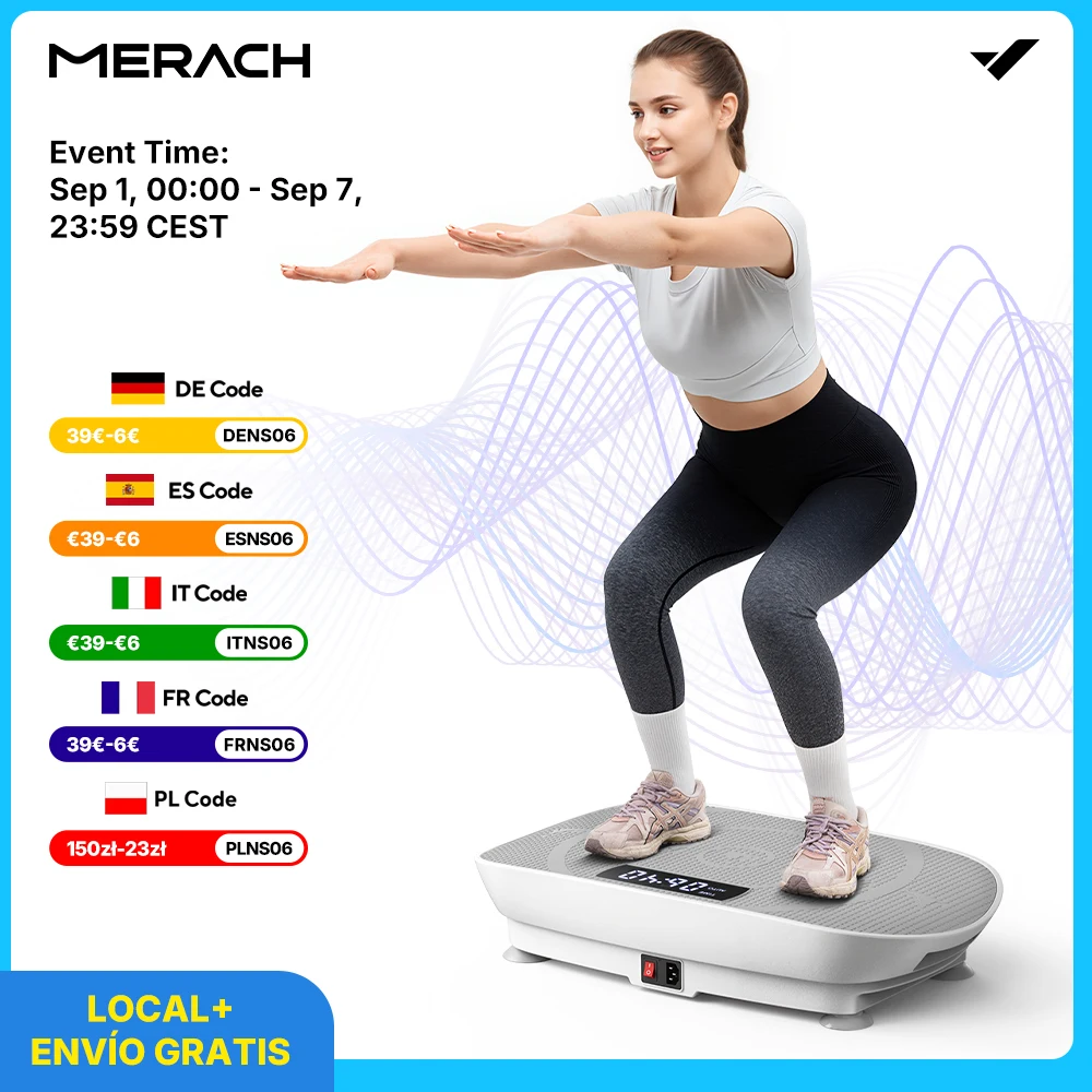 MERACH Plataforma Vibratoria,Plaque Vibrante Oscillante,Altavoz Bluetooth, Pantalla LCD,con 10 niveles de selección de velocidad de vibración,Plataforma Vibración Muscular…