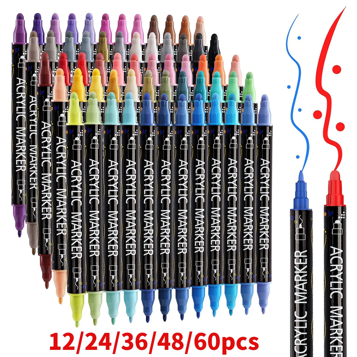 Juego de rotuladores de pintura acrílica de doble punta: 12/24/36/48/60 colores para madera,…
