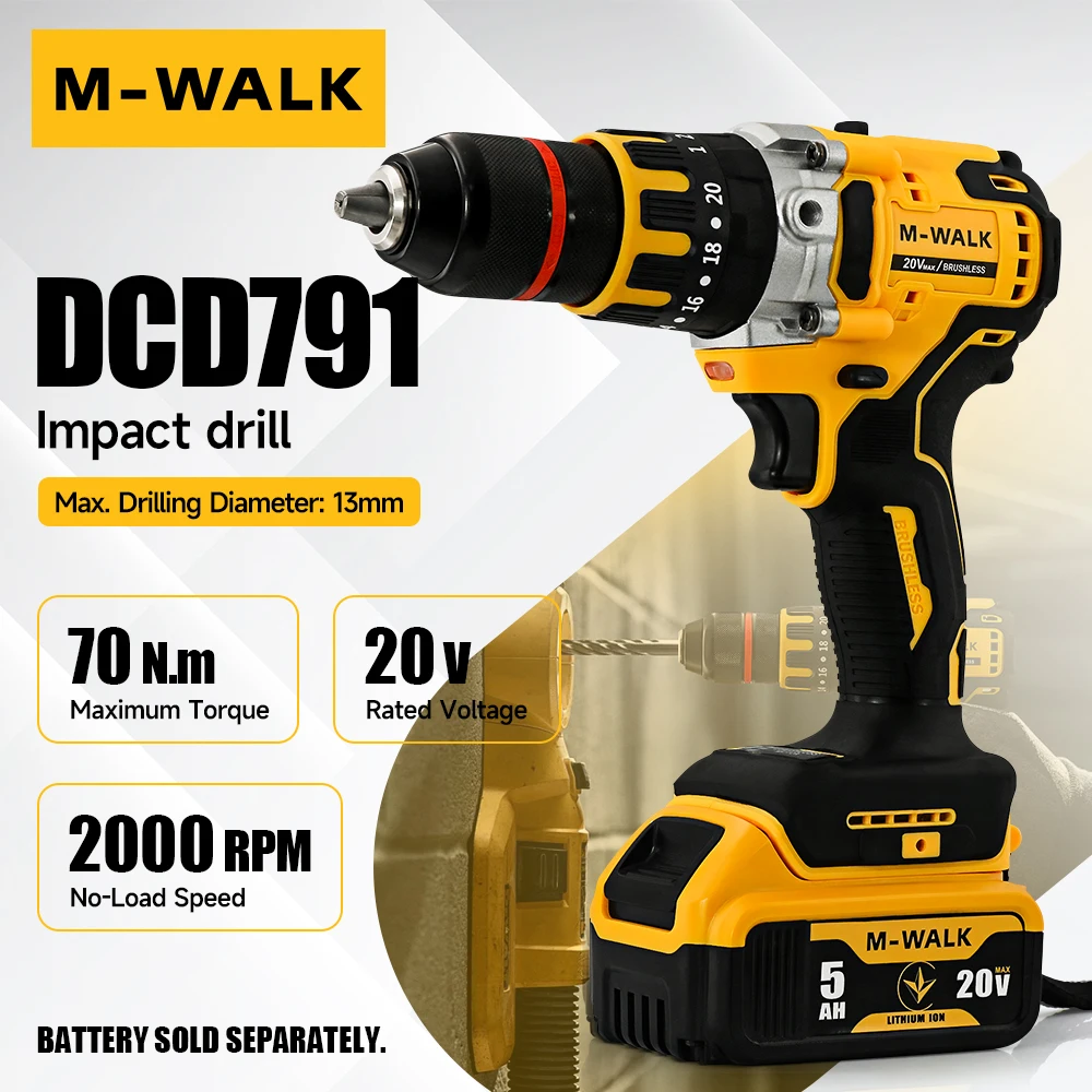 Taladro eléctrico sin escobillas M-WALK DCD791 de 13 mm, destornillador inalámbrico…