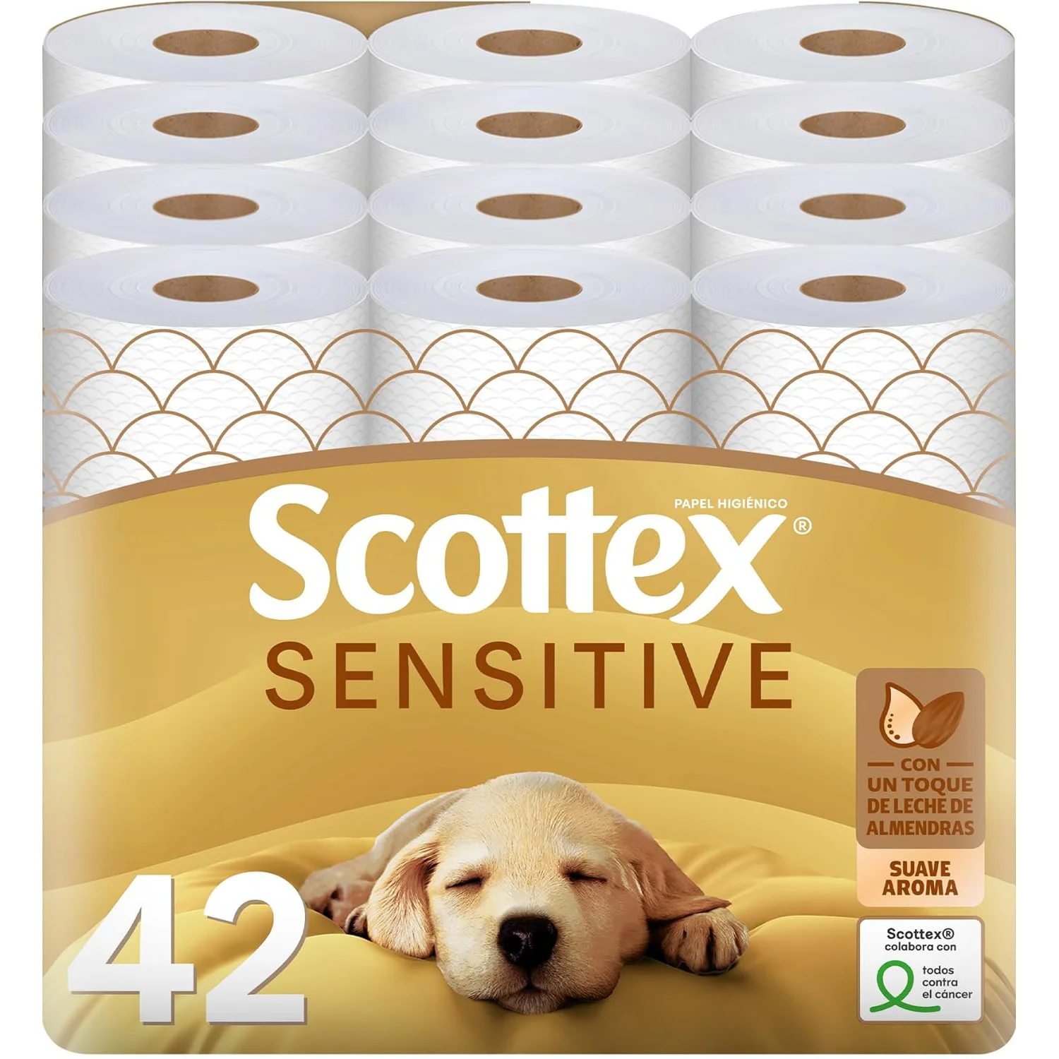 Scottex Papel Higiénico Sensitive con 3 Capas, Cuidado Delicado y Suave con un Toque de Leche de Almendras