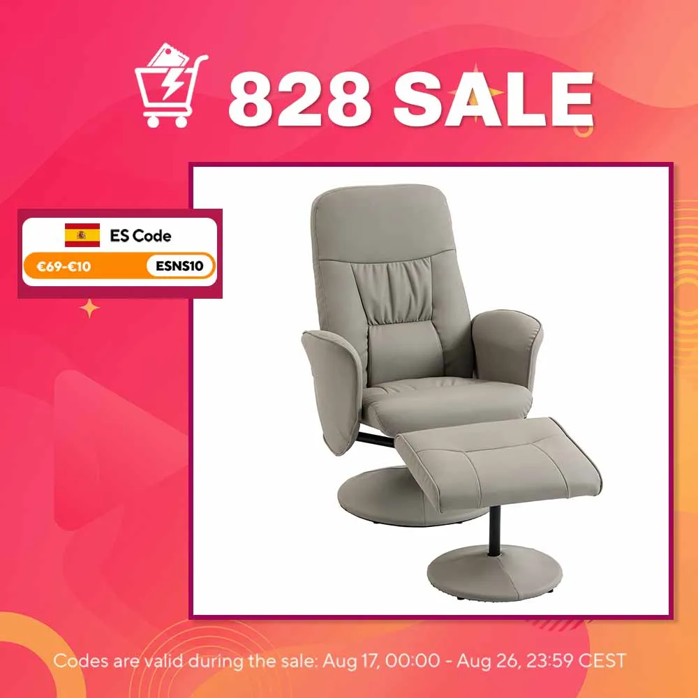 HOMCOM Sillón Relax Reclinable con Reposapiés, Sillón Relax de Cuero Sintético con Respaldo Alto, Giratorio 360°, Reposabrazos, para…