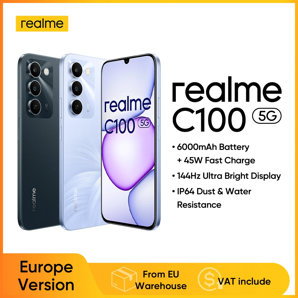 Smartphone Realme C100 5G Versión UE MediaTek Dimensity 6300, pantalla de 6.3 pulgadas Hz, batería de mAh, carga…