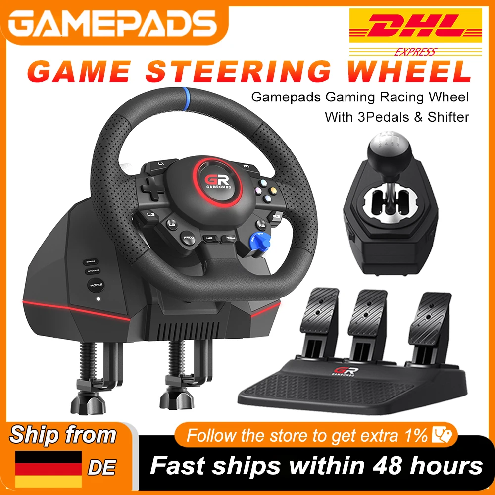 Volante de juego 270 ° &900 ° Volante de simulación de carreras RGB F127 con efectos, sensor Hall…