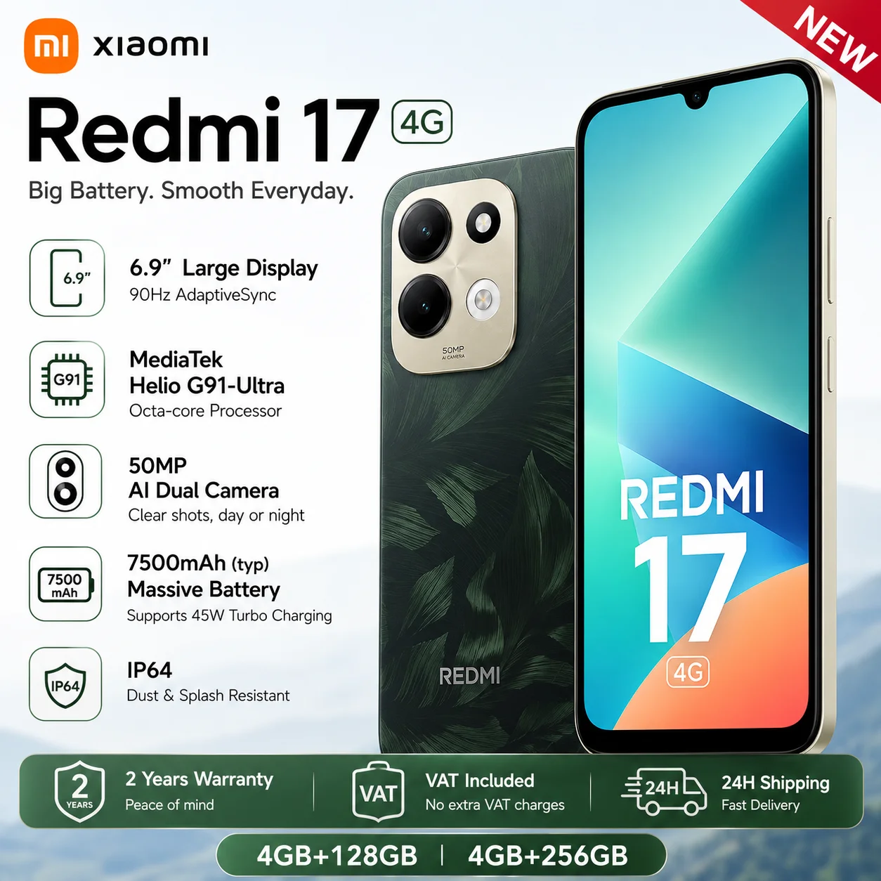Versión Global 2026 NUEVO Xiaomi Redmi 17 4G Smartphone Xiaomi HyperOS 3 MediaTek Helio G91-Ultra 7500mAh Pantalla de…