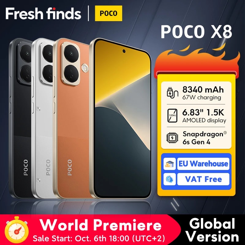 Estreno mundial】Teléfono inteligente POCO X8 5G, versión global, batería de 8340 mAh, carga rápida HyperCharge de 67 W…