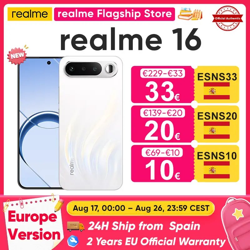 realme 16 5G Smartphone 2026 Nuevo, Batería Titan de 6550mAh, Carga Rápida de 45W, IP69 Precio: 239,45€ Reseña…