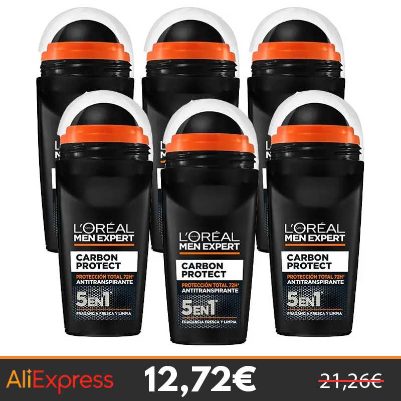 L'Oréal París | Men Expert, 6 unidades de Desodorante Carbon Protect, 5 en 1