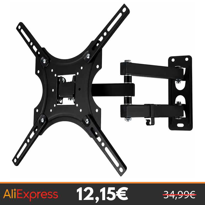 Soporte TV pared articulado extensible 14-55 pulgadas con carga hasta 22 kg, inclinable y giratorio, compatible VESA hasta…