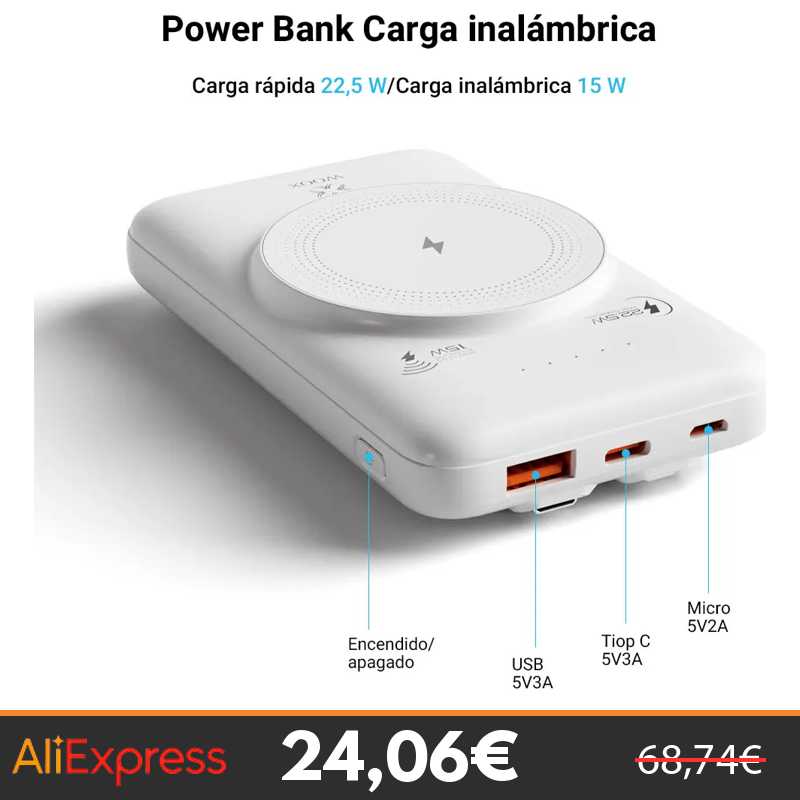 Batería externa de 10000 mAh, compatible con carga inalámbrica magnética, incluye cable, compatible con iPhone 15/14/13/12 Carga rápida…