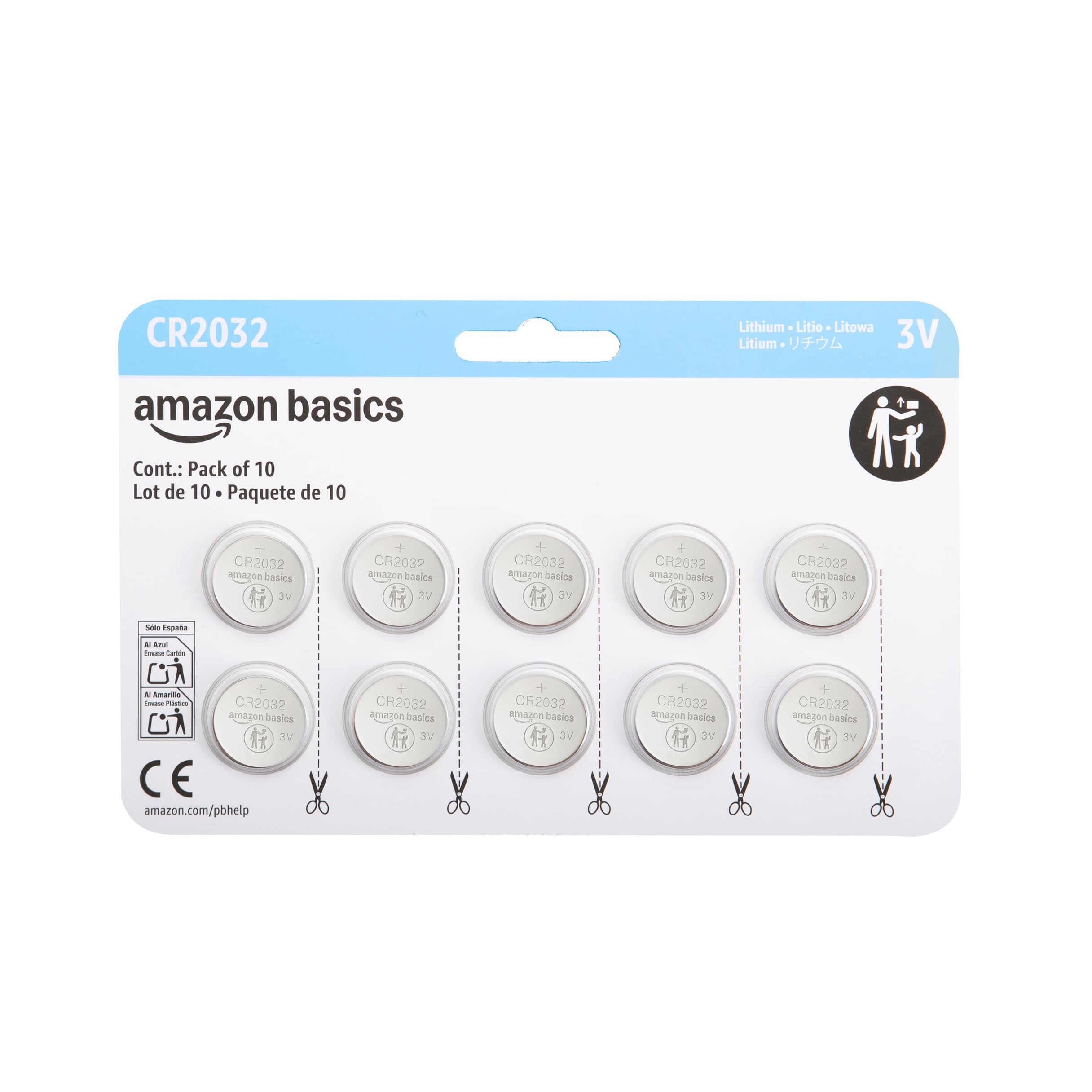 Amazon Basics - 10 pilas de botón CR2032 de litio 3V