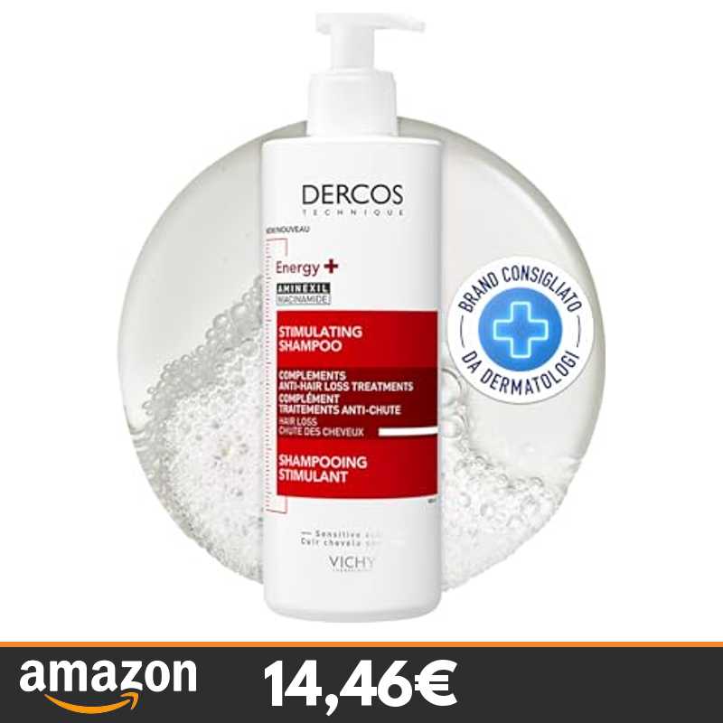 Vichy, Dercos Energy+, Champú estimulante anti-caída con Aminexil, 400 ml