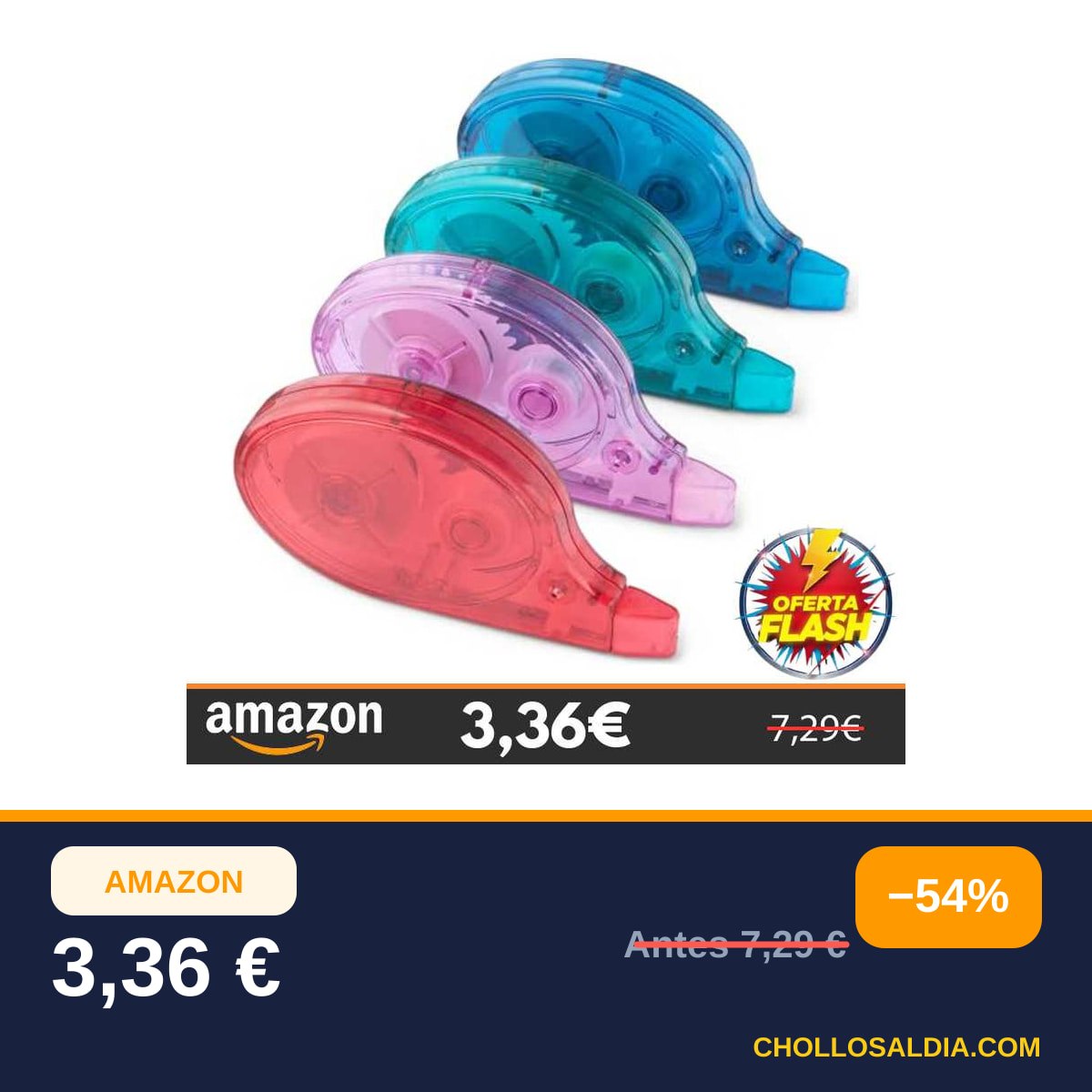 Amazon Basics Cinta Correctora, Paquete de 4, Rollo, Bolígrafo, Estilo Ratón, Secado Instantáneo, 12m de…