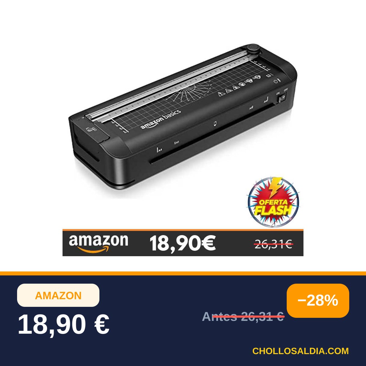 Amazon Basics Máquina de laminación térmica, 3 en 1, corta, perfora y redondea bordes, tamaño A4, 10 bolsas…