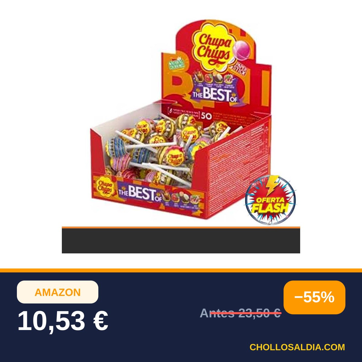 Chupa Chups Original, Caramelo con Palo de Sabores Variados, Display de 50 unidades de 12 gr.…