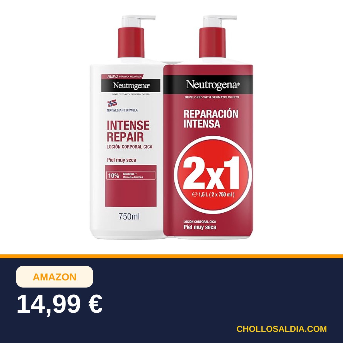 Neutrogena Fórmula Noruega Crema Corporal CICA, 750 ml, 2 uds
