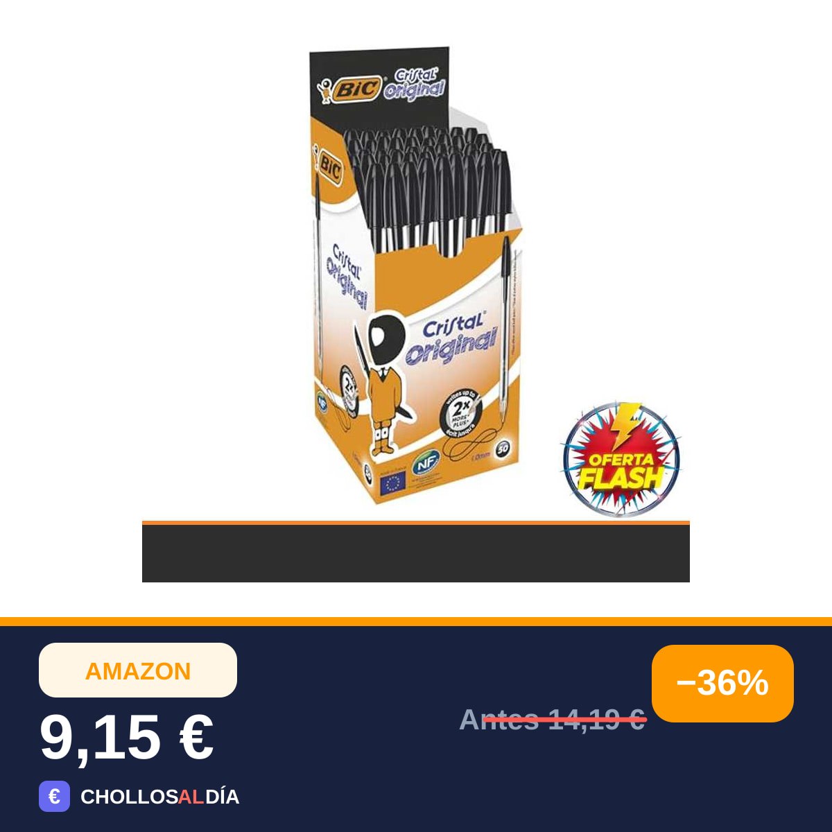 Bic Cristal Original 8373631 - Caja de 50 Unidades, Bolígrafos Punta Media (1,0 Mm), Color…