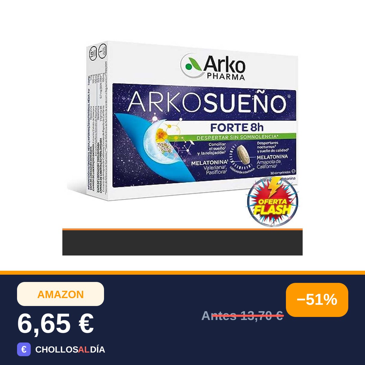 ARKOPHARMA Arkosueño Forte 8h 30 Comprimidos Melatonina 1,9mg Valeriana