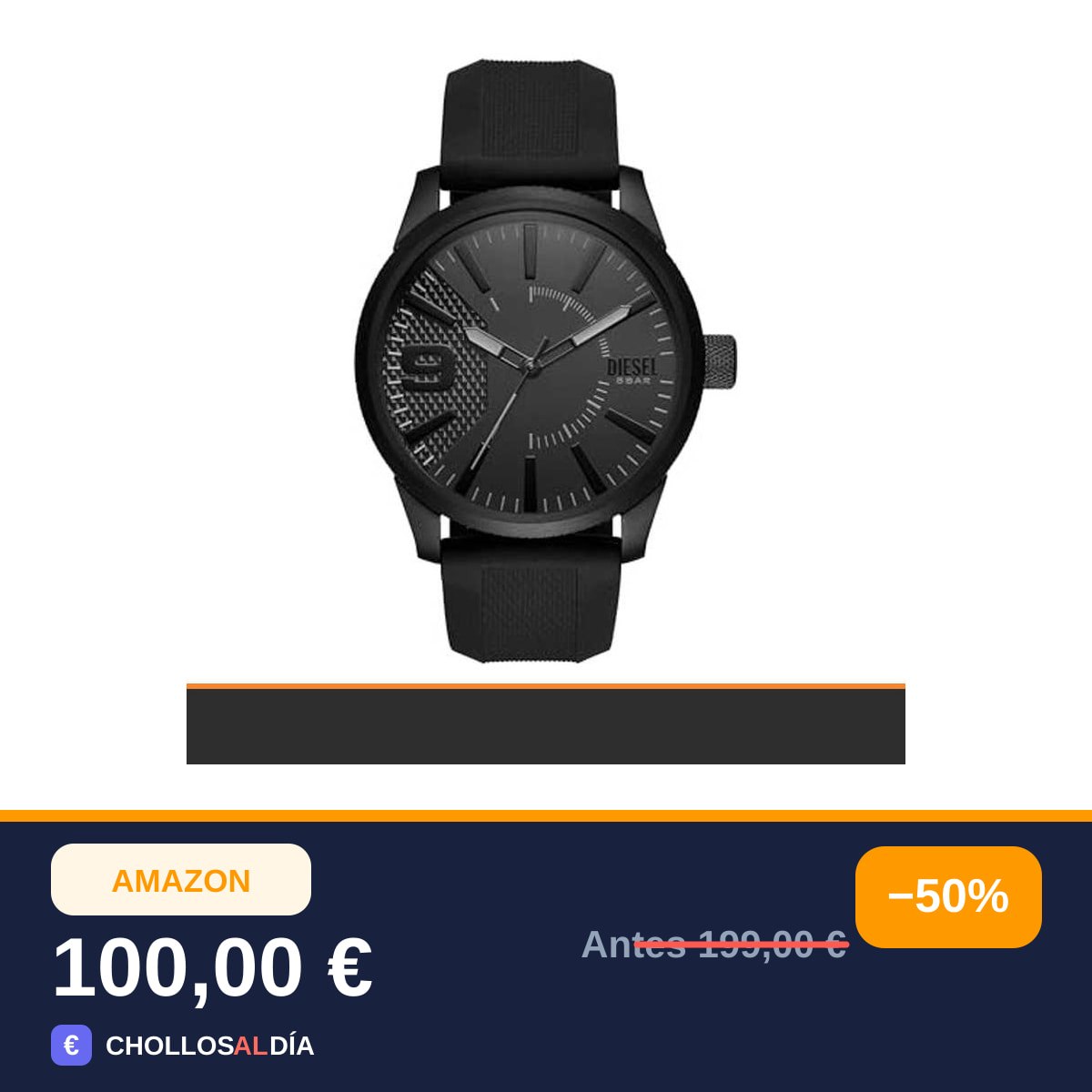 Diesel Reloj RASP para hombre, Movimiento de cuarzo a tres agujas con correa de silicona,…