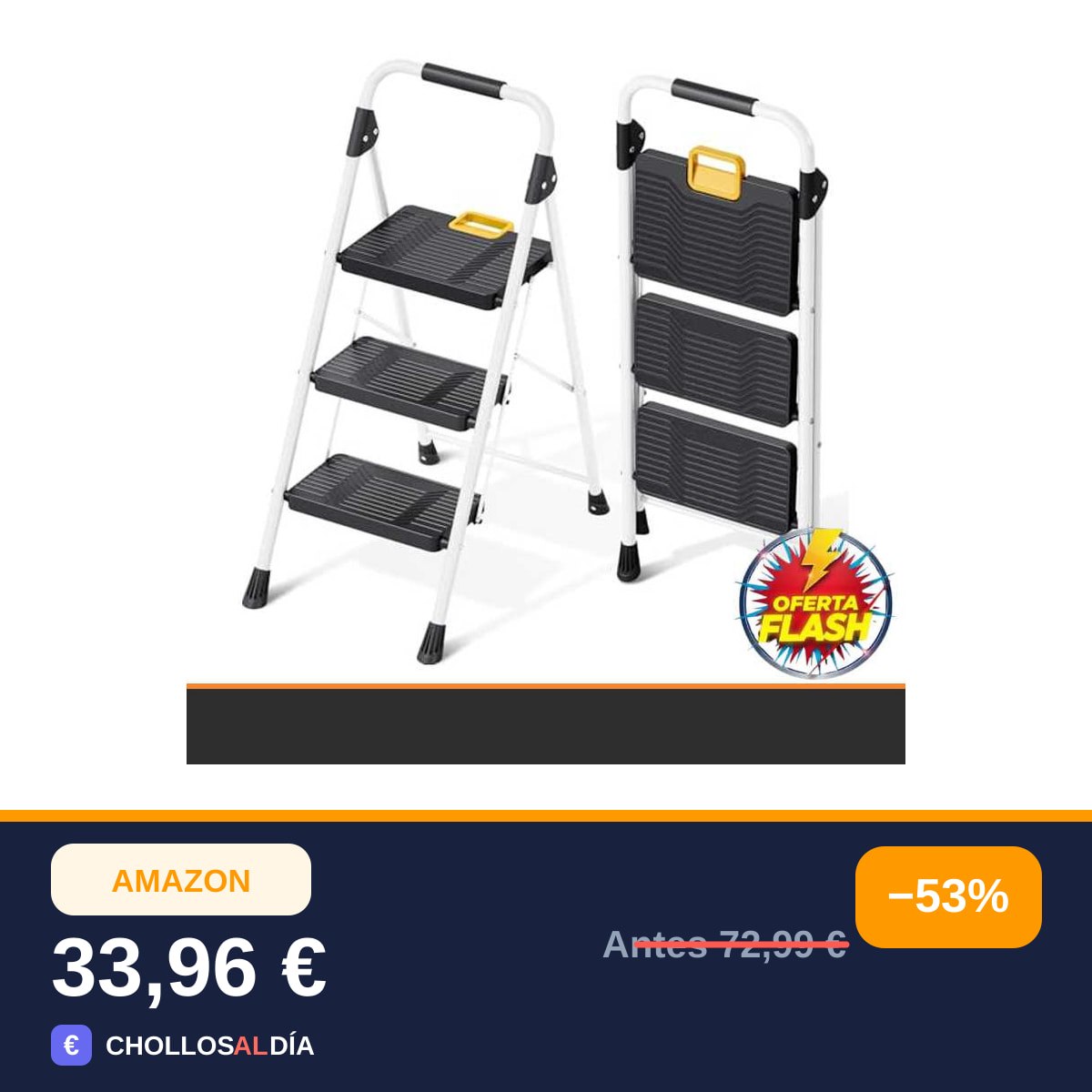 KINGRACK Escalera Plegable 3 Peldaños, Carga hasta 150 kg, con Bloqueo de Seguridad, Pedales…
