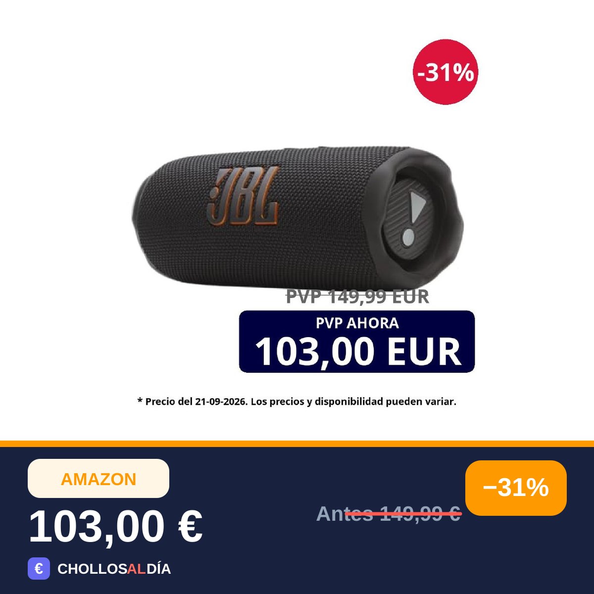 JBL Flip 7, Altavoz Bluetooth portátil inalámbrico Potente, 16h de batería, Resistente al Agua…