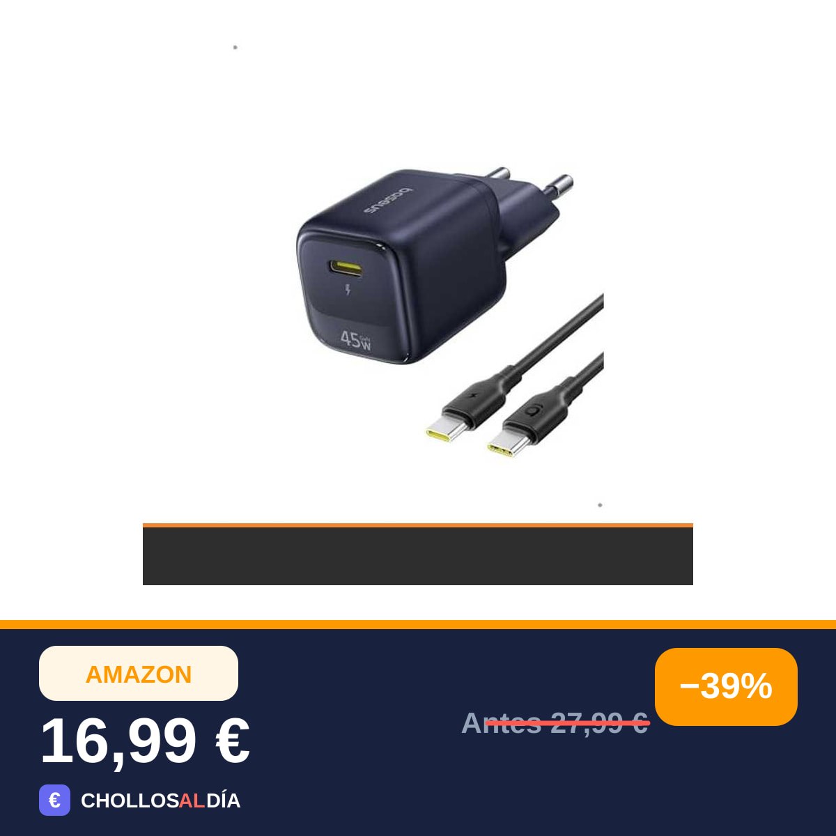 Baseus Cargador USB C 45W GAN con Cable 1 m, Adaptador Carga rápida PPS PD para Samsung S25…
