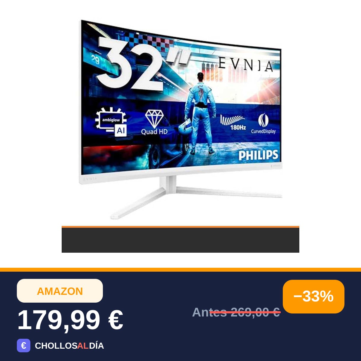 PHILIPS Evnia 32M2C5501 Gaming Monitor 32 Pulgadas 180Hz Panel Fast VA, 1ms GtG, HDR10, Altura…