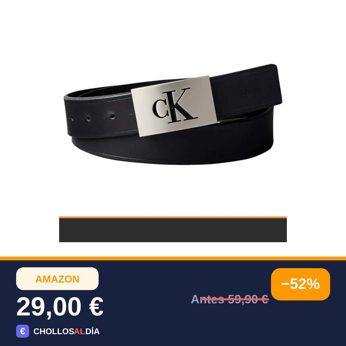 Calvin Klein Cinturón Hombre Mono Plaque de piel, Negro (Black/Pewter), 125 cm
