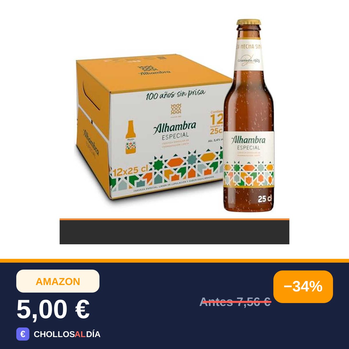 Alhambra Especial, Cerveza Lager, Pack 12 Botellines x 25cl