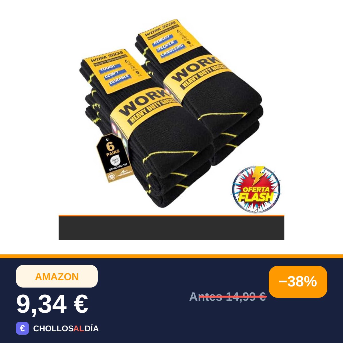 Niorasen Calcetines Hombre, 6 Pares Calcetines Trabajo, Negro 43-46