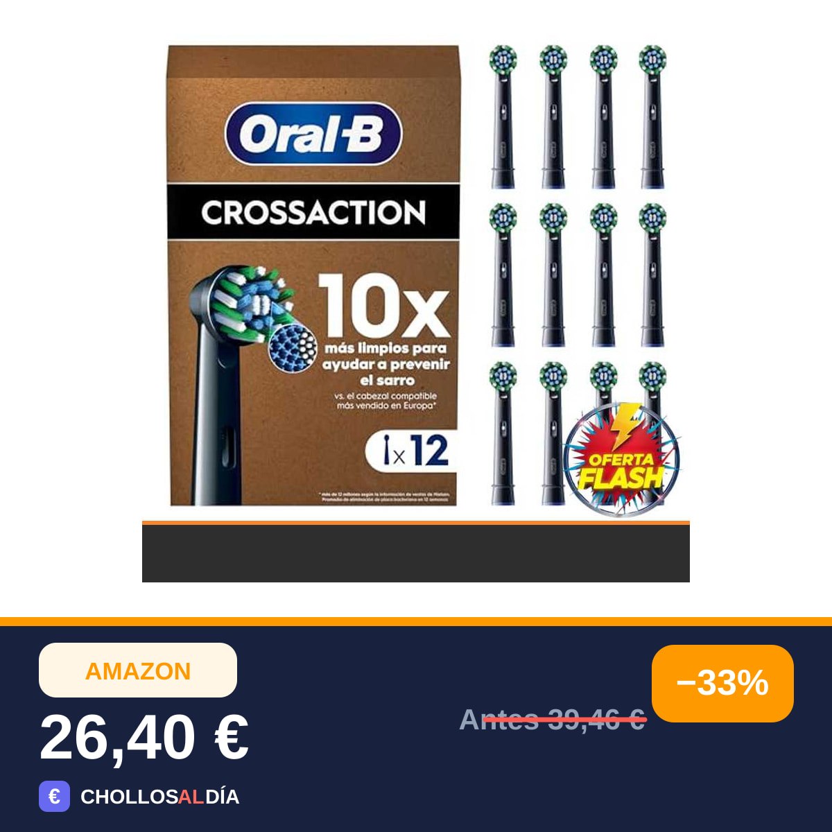 Oral-B Pro CrossAction Cabezales de Recambio Originales, Negro, Pack de 12