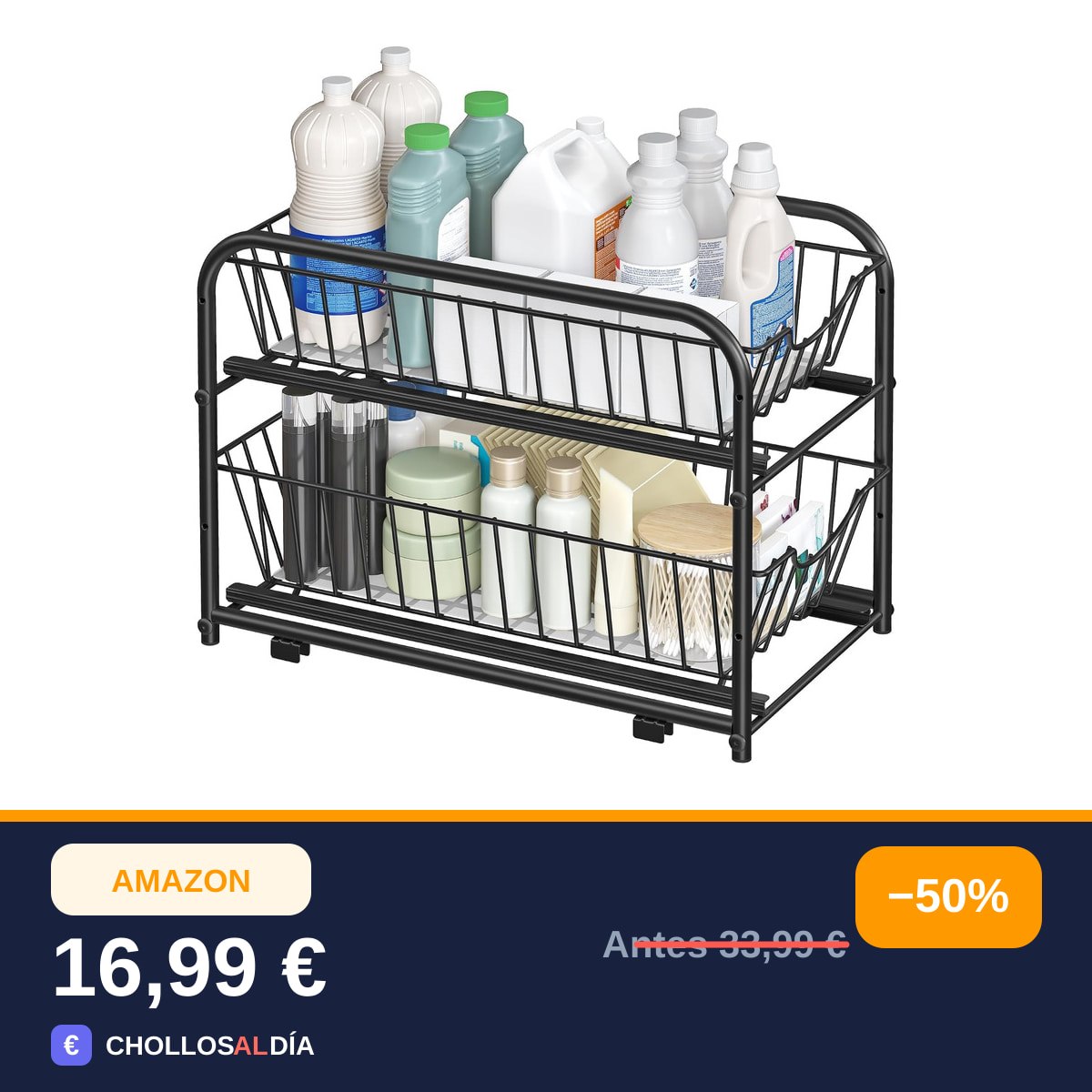 SONGMICS Organizador de Cocina, 2 Niveles Extraíbles para Armario