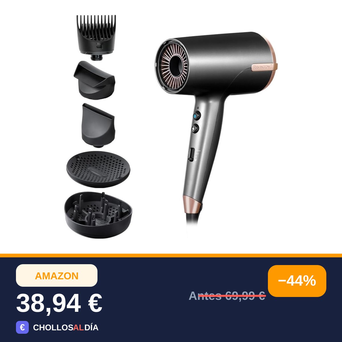 Remington Secador de Pelo Professional ONE, sensor Thermacare para proteger cabello, iónico, 8…