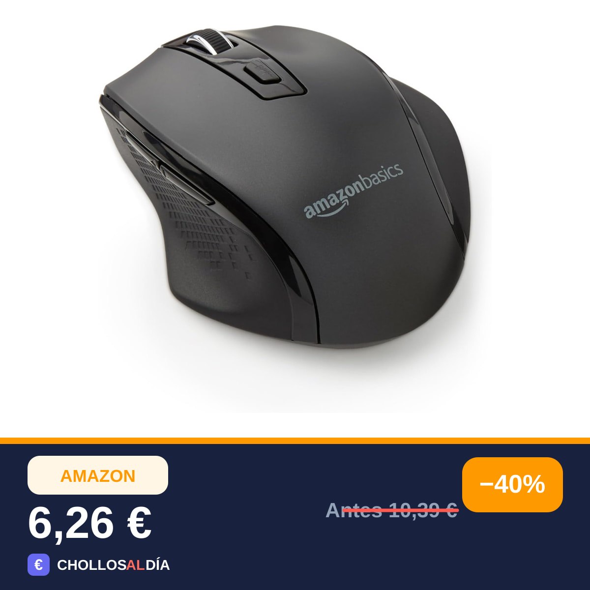 Amazon Basics Ratón inalámbrico ergonómico, DPI ajustable, negro