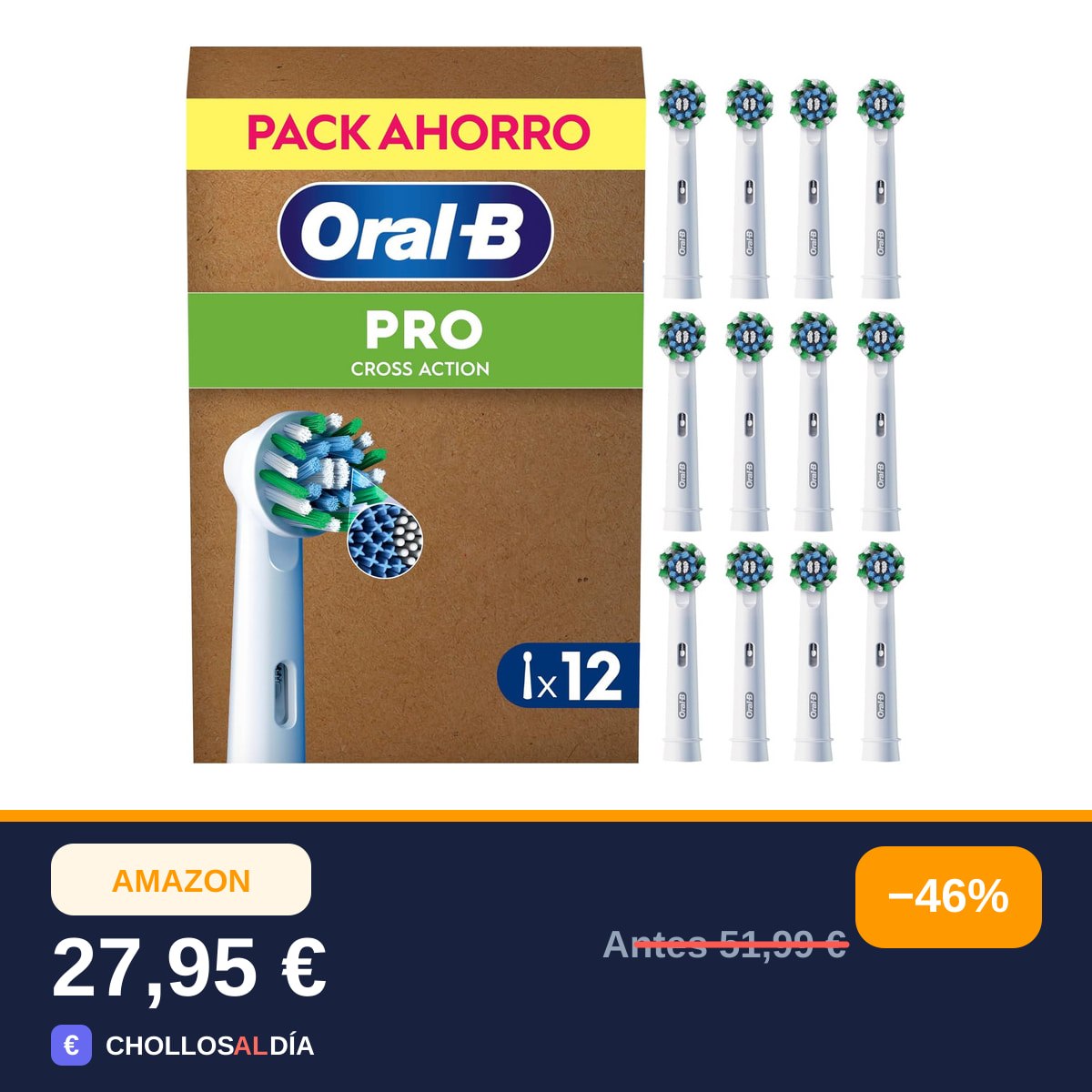 Oral-B Pro CrossAction Cabezales de Recambio Originales, Blanco, Pack de 12