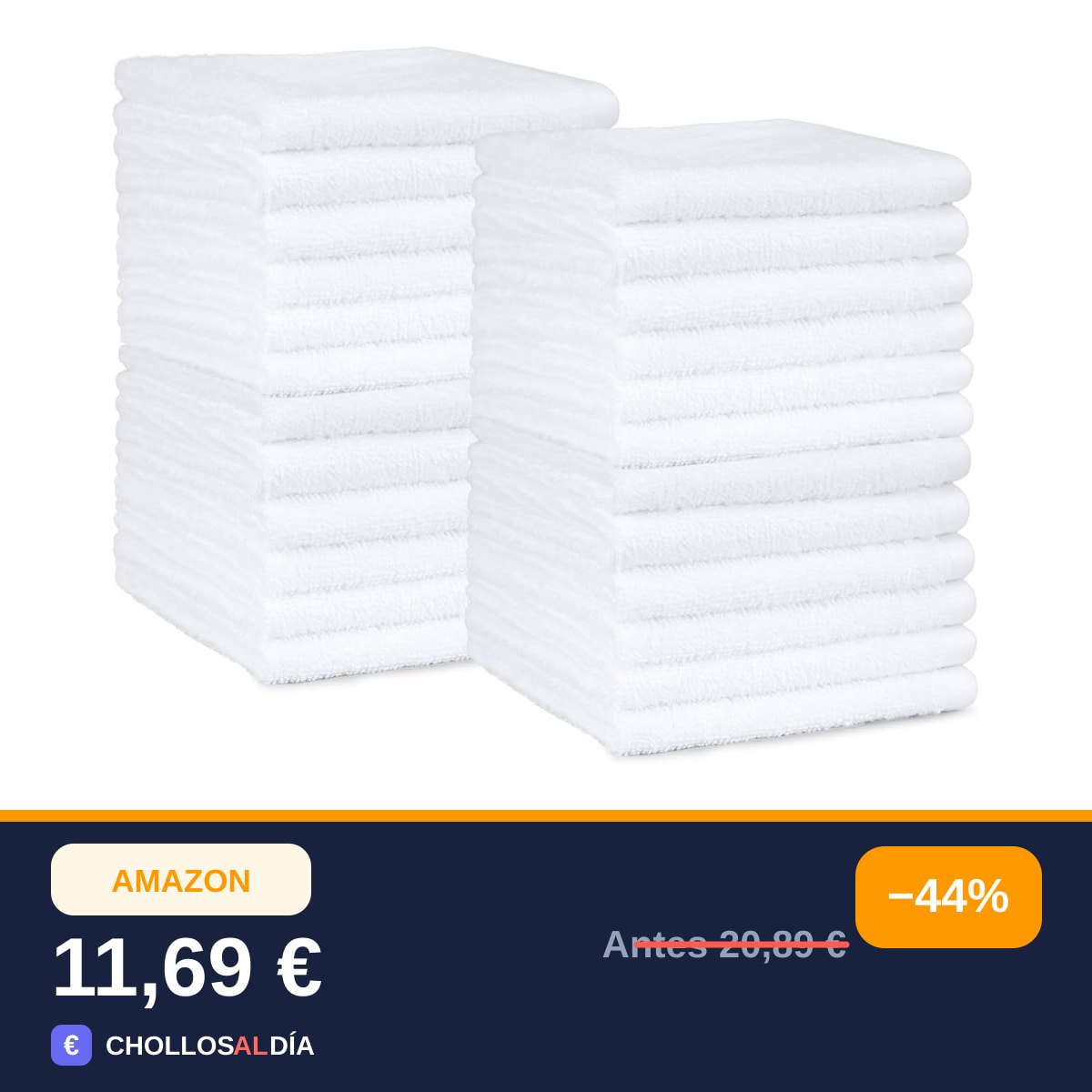 Amazon Basics Juego Toallas Baño 100% Algodón Absorbente Toalla Lavabo 30x30 cm, Blanco, Pack…