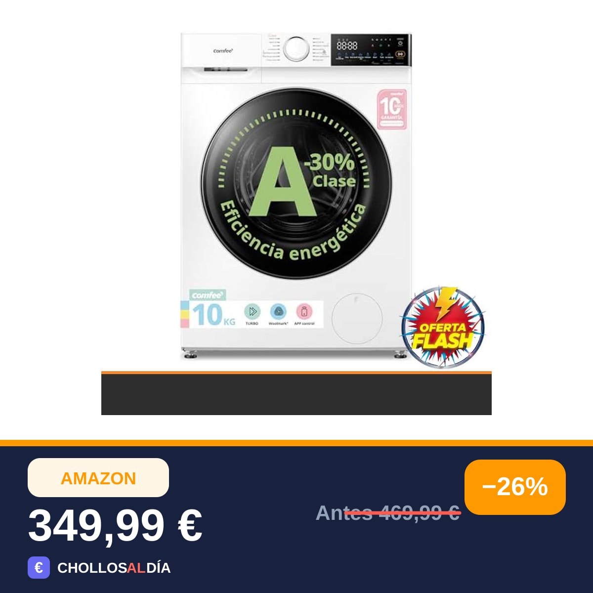 COMFEE' Lavadora 10KG Clase A-30% 1400RPM Smart wash Blanco CF10EWP07W