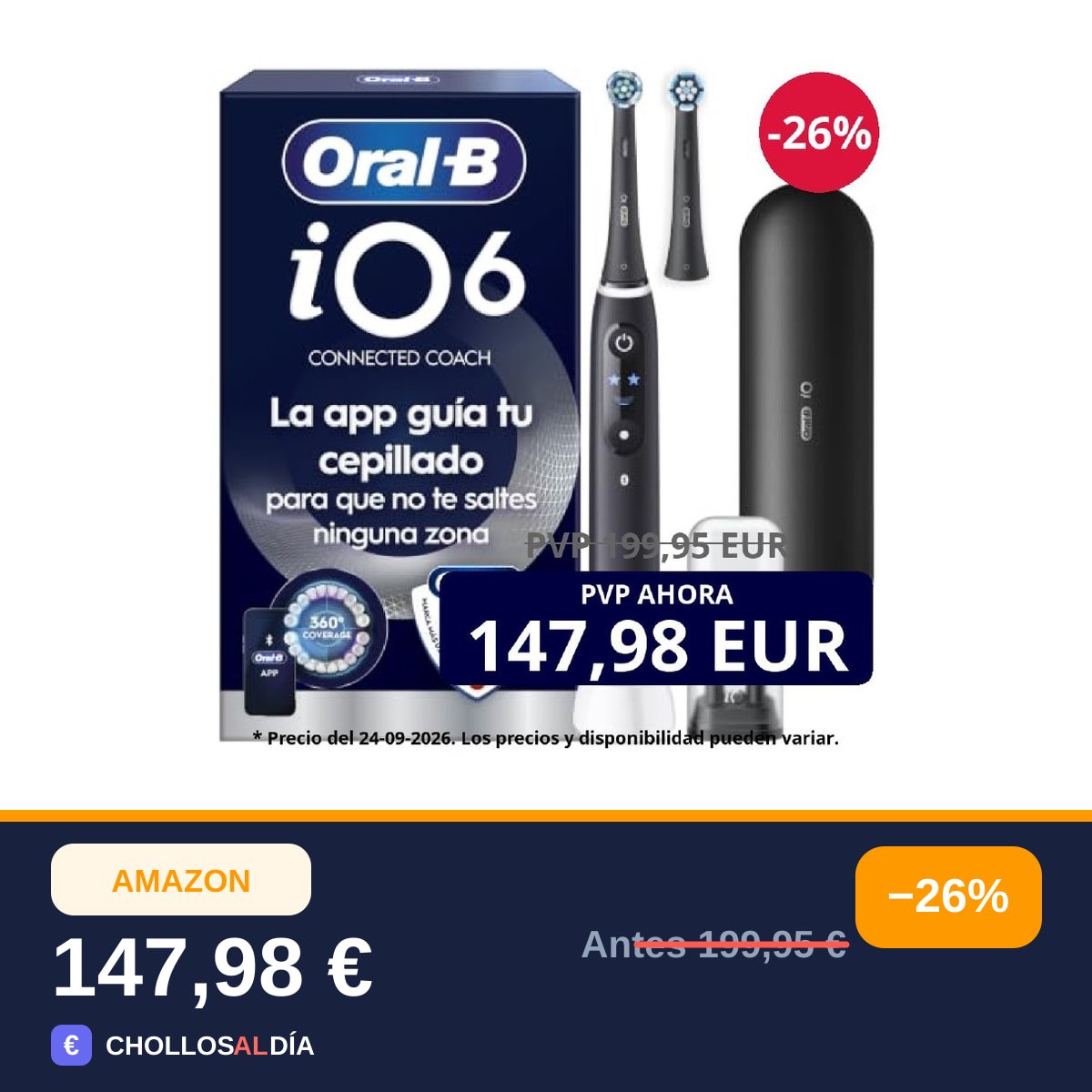 Oral-B iO 6N Cepillo de Dientes Eléctrico, con 2 Cabezales, Negro