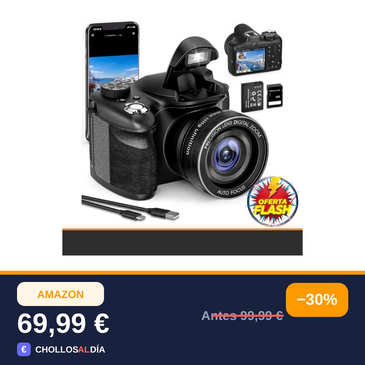 Cámara Digital 8K 75MP con WiFi Doble Lente Selfie para Vlogs Principiantes