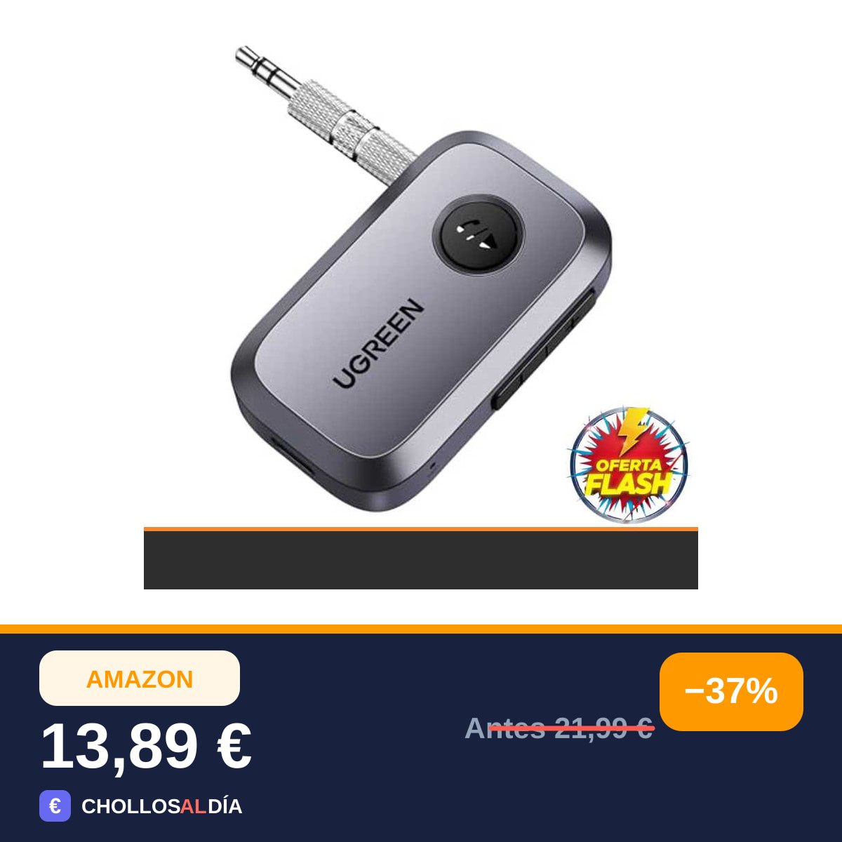 UGREEN Receptor Bluetooth 6.0 Jack3.5mm Adaptador USB Bluetooth Coche Gris
