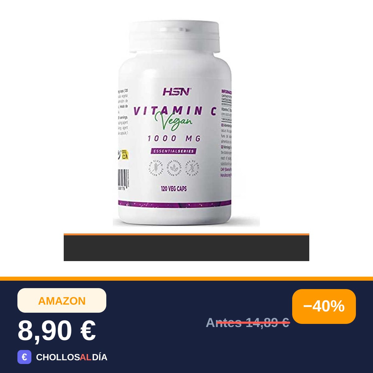Vitamina C 1000 mg de HSN | 120 Cápsulas Vegetales 1 gramo por Toma de Pura Vitamina C…