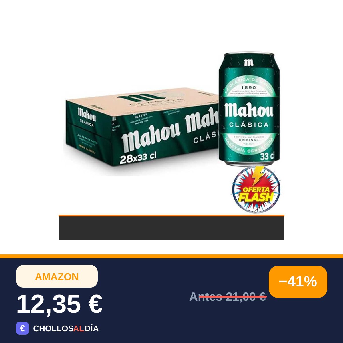 Mahou Clásica, Cerveza Lager Dorada, Pack 28 Latas x 33cl