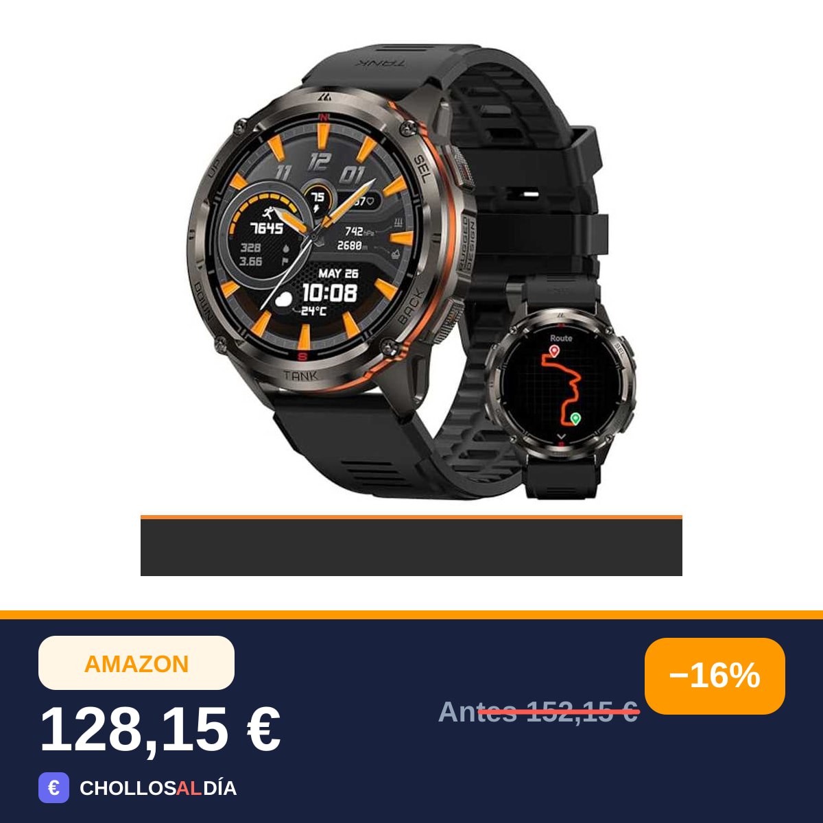 KOSPET Tank T3 Ultra 2 Reloj Inteligente Hombre con GPS, 5 ATM e IP69K