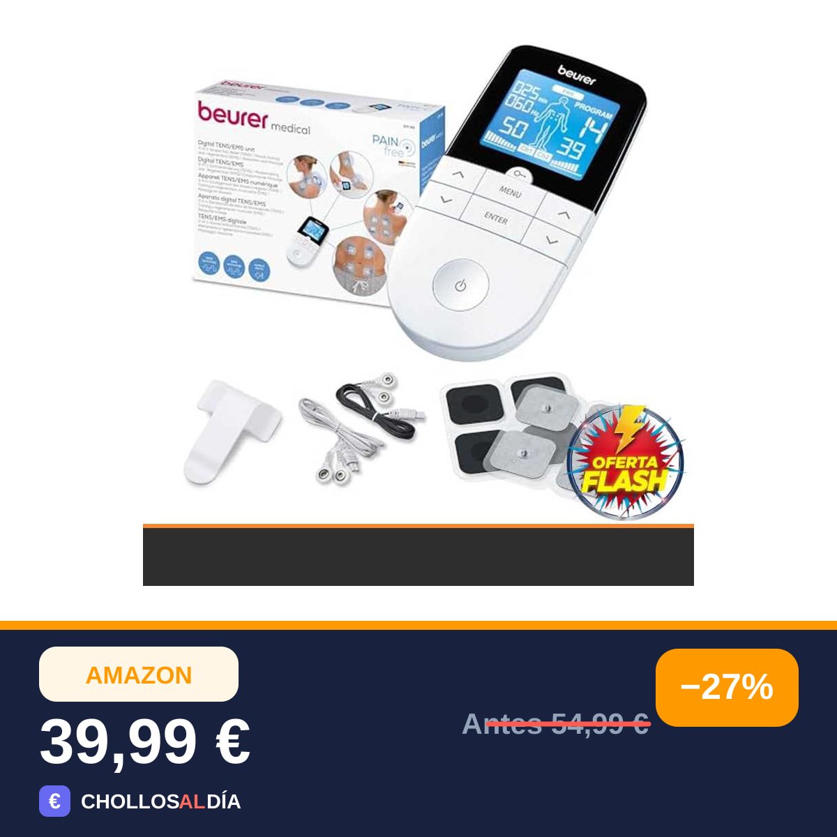 Beurer EM 49 TENS/EMS digital, dispositivo de corriente de estimulación 3 en 1 para el alivio…