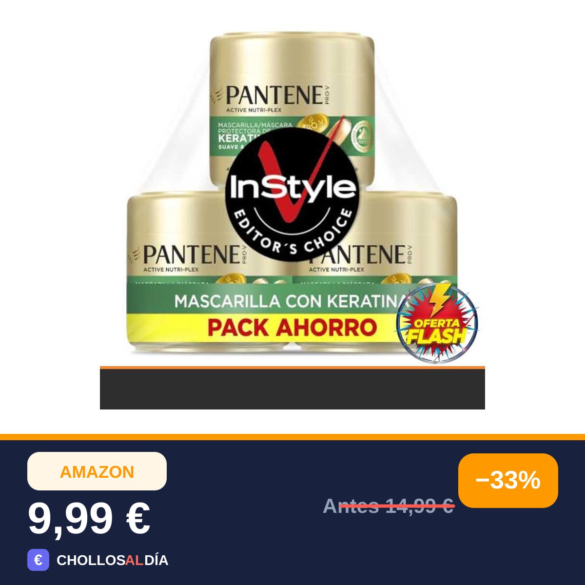 Pantene Suave y Liso Mascarilla de Keratina para Pelo Encrespado, 3x300ml