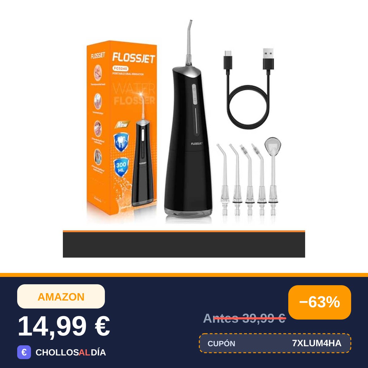 FlossJet Irrigador Dental Inalámbrico Irrigador Bucal Portatil 4 Modos