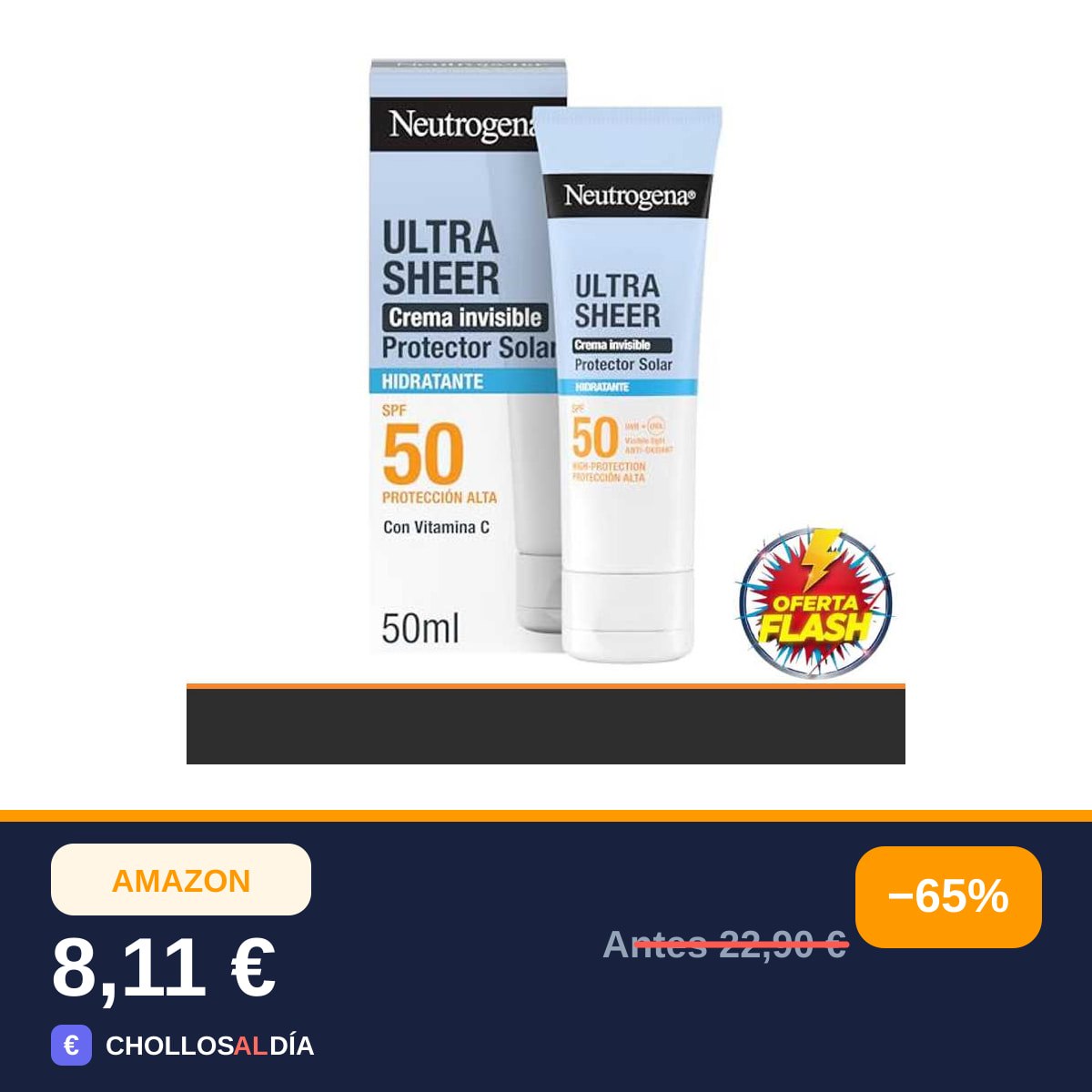 Neutrogena Ultra Sheer Crema Invisible Hidratante SPF50, 50 ml