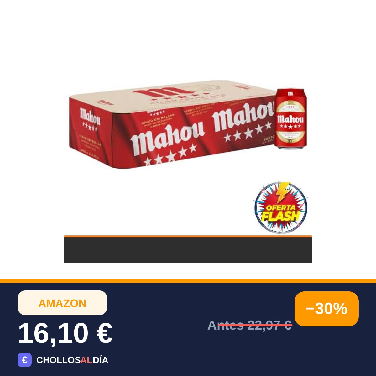 Mahou 5 Estrellas, Cerveza Lager Dorada, Pack 28 Latas x 33cl