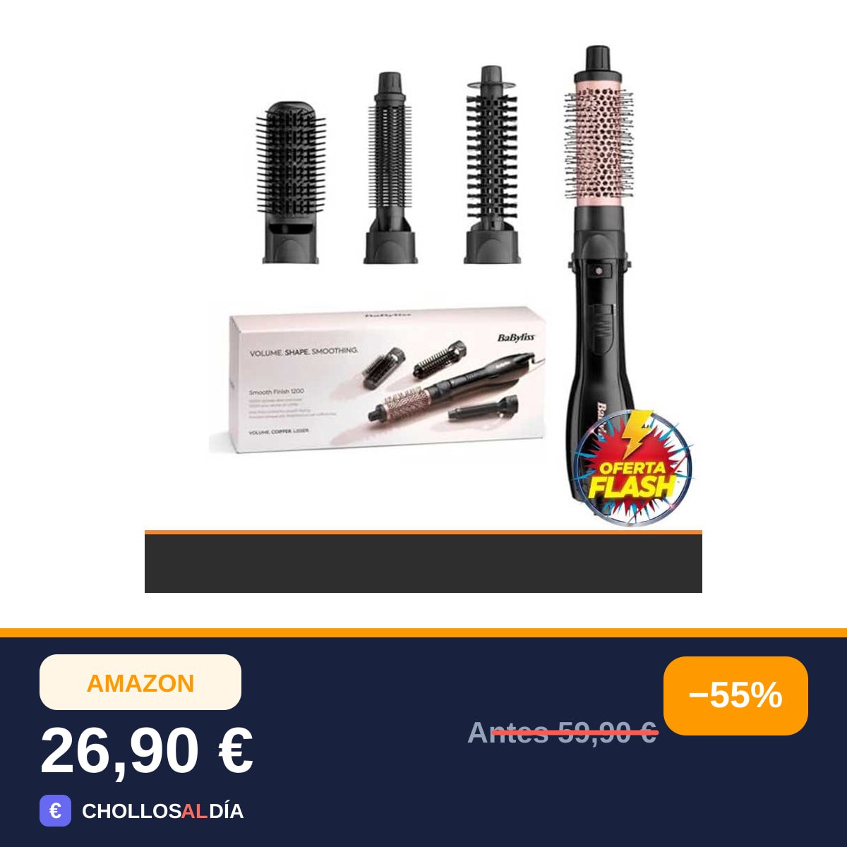 BaByliss Smooth Finish 1200 – Cepillo de Aire Caliente 4-en-1 para Secar, Alisar, Dar Volumen…